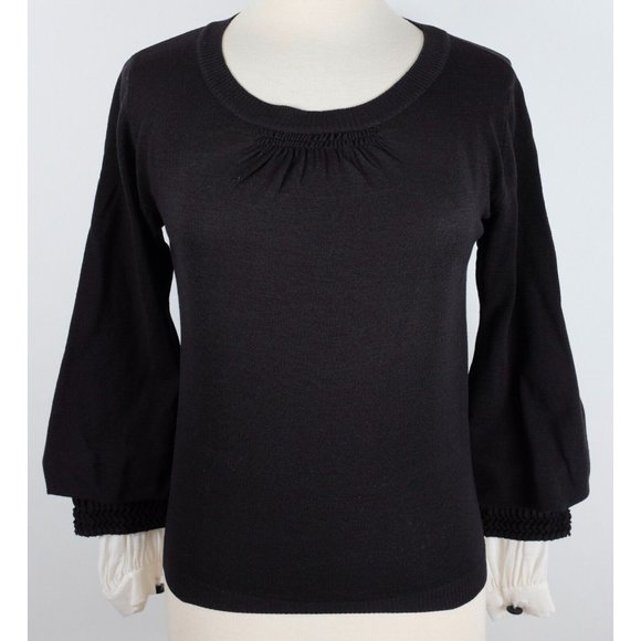 08A Chanel 38 US 6 sweater top black attached white cuffs - Picture 1 of 7
